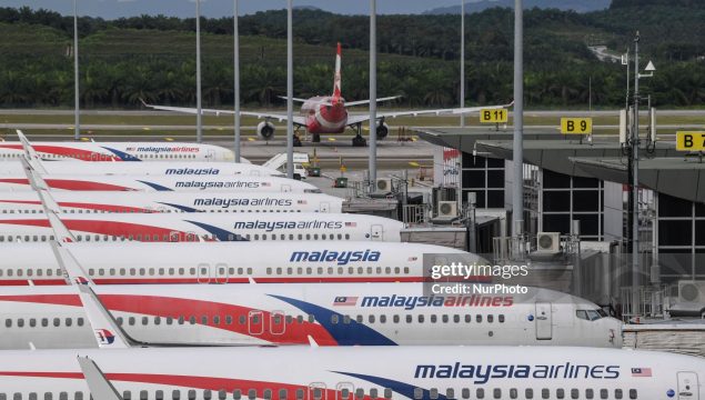 Malaysia Airlines planes are seen parked on the tarmac at Kuala Lumpur International Airport, amid the coronavirus disease (COVID-19) outbreak on 19 October 2020.  (Photo by Mat Zain/NurPhoto via Getty Images)